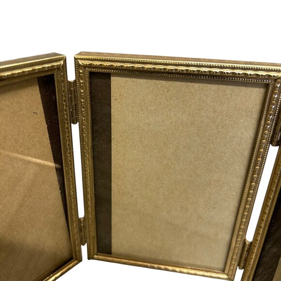 Tri Fold MCM Picture Frame Gold Tone 3 x 4 1/2 inch Size - Picture 2 of 4